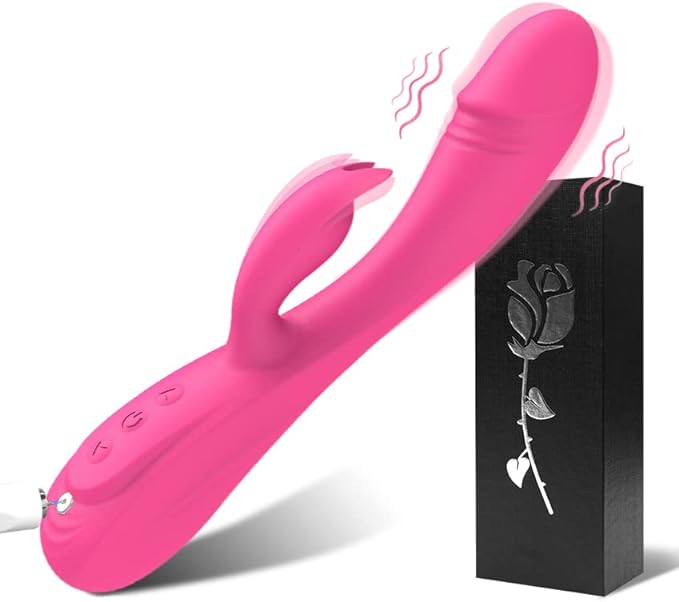 Vibrador de conejo de color rosa y doble estimulación, juguete sexual.