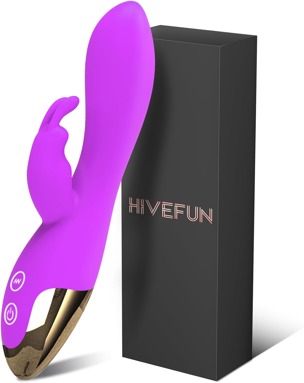 Vibrador conejo de marca hivefun de color morado con doble estimulación. Vibrador femenino.