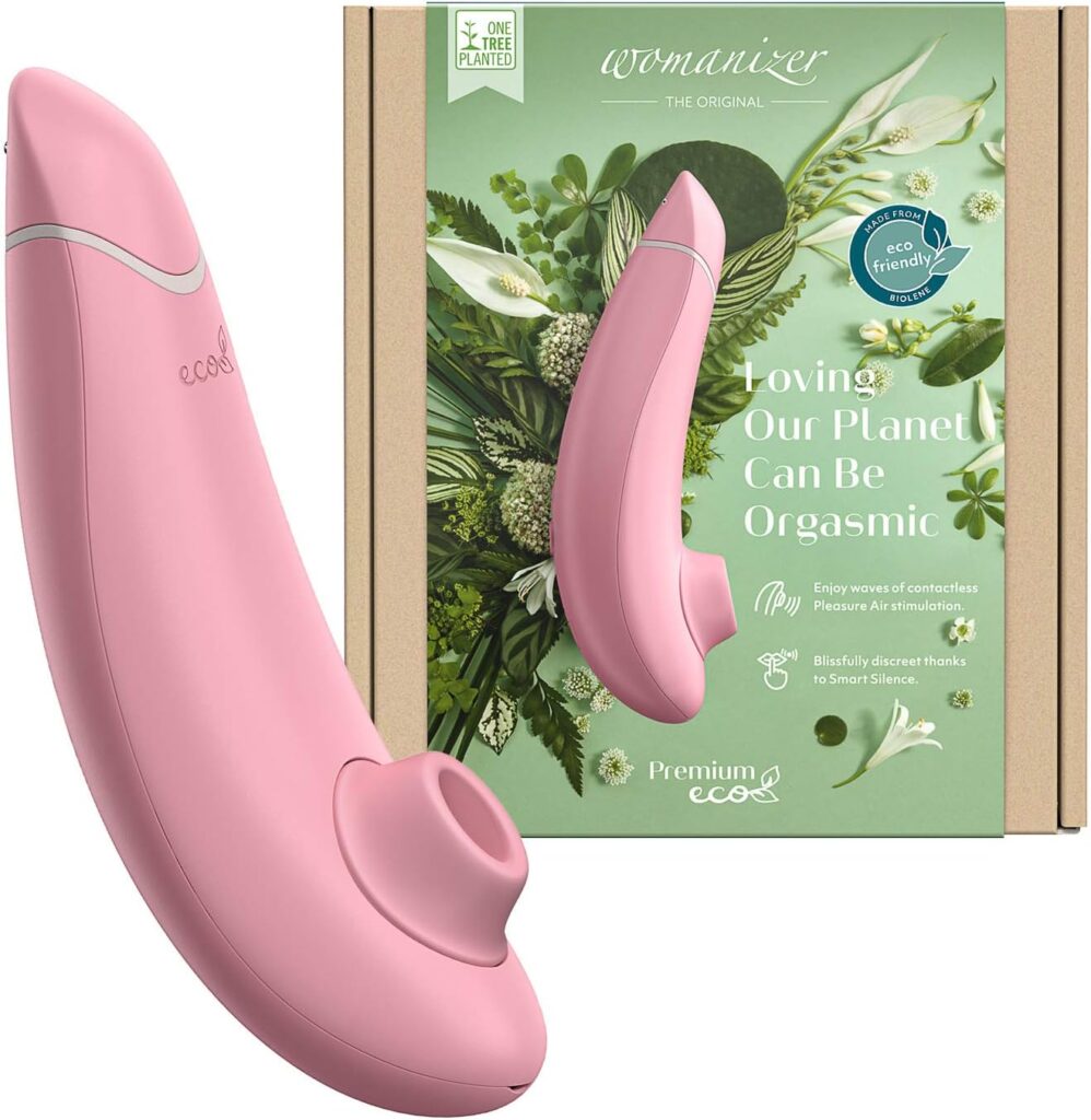 Womanizer Premium Eco, succionador femenino de silicona y color rosa.