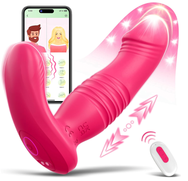 Vibrador femenino de color rosa con mando a distancia y con doble vibracion.